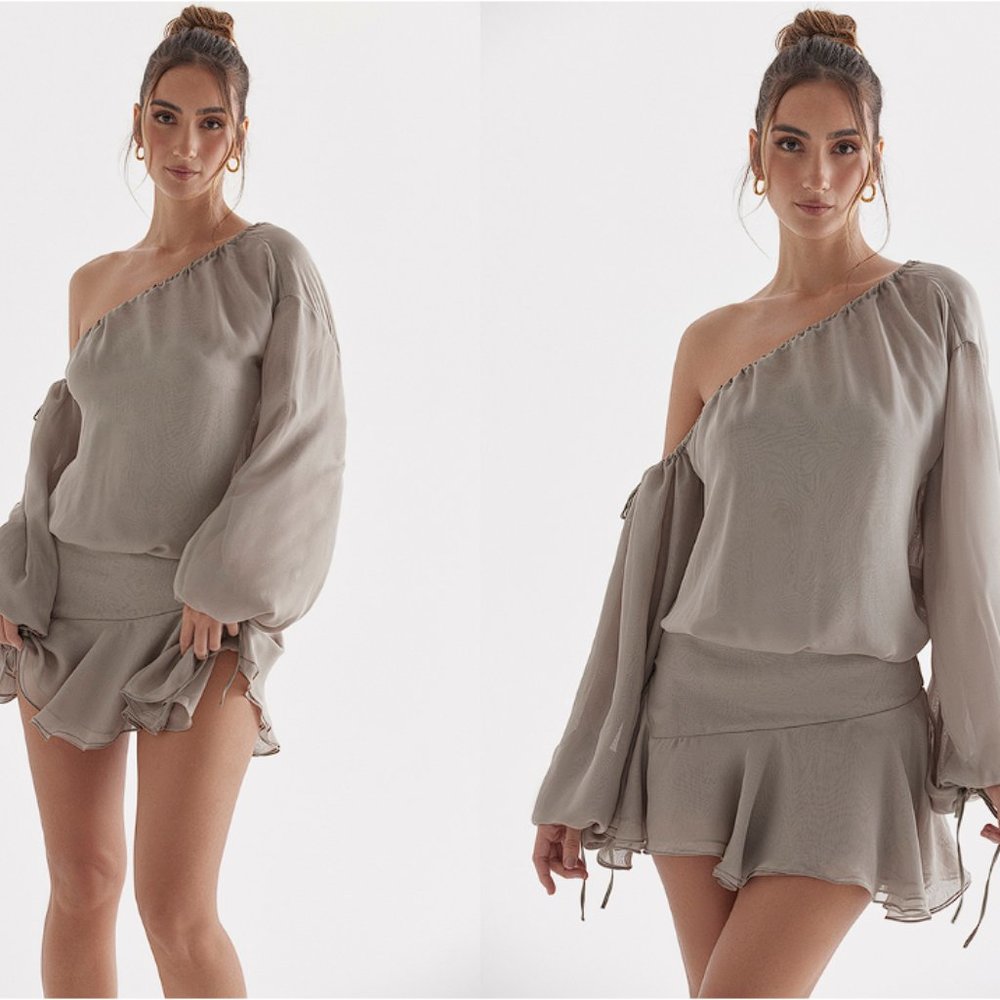 HOUSE OF CB 'Wilhelmina' Ash Green Off Shoulder Dress NWOT